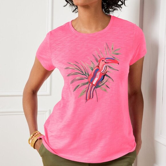 Talbots Plus Pink Crewneck Toucan Tee in Size 2X - Picture 1 of 10